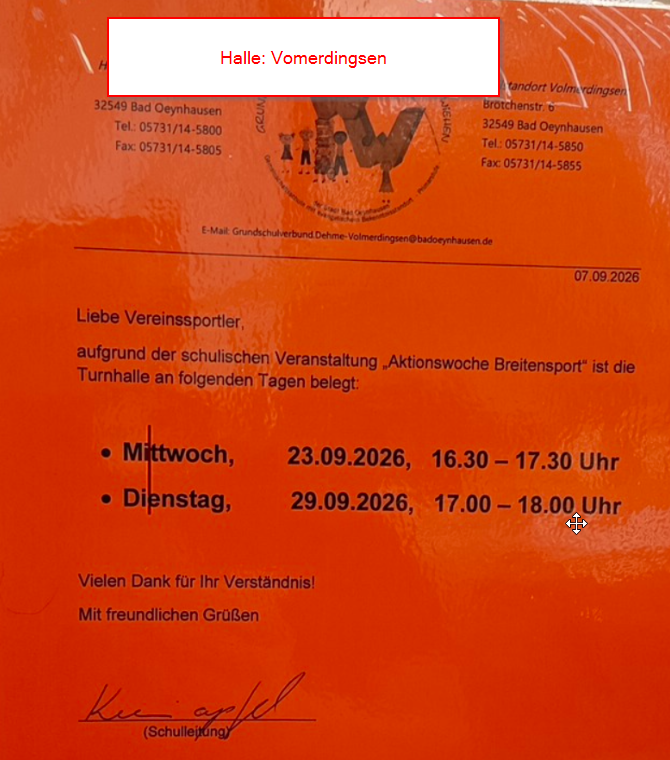 Kein Sportangebot am 23. und 29. September in der Grundschule – Manere Sanus Bad Oeynhausen